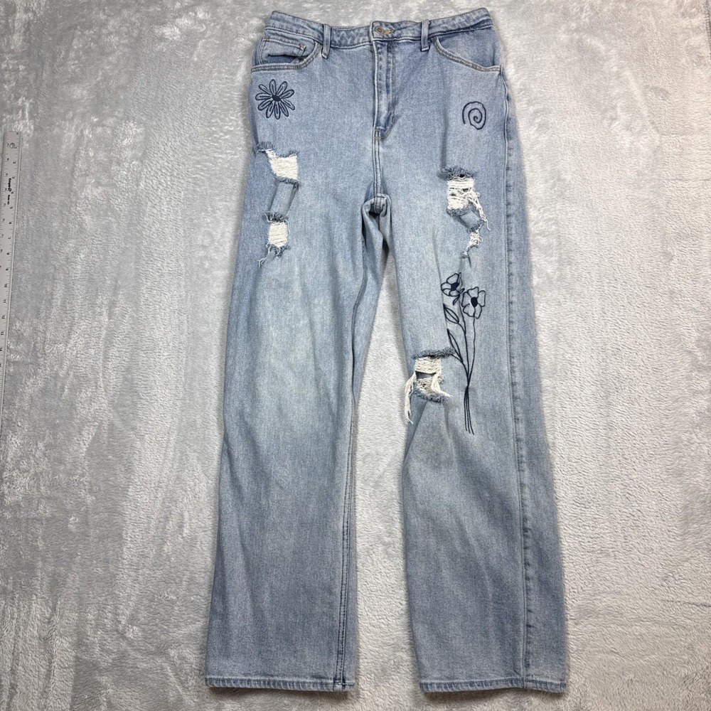 Hollister Ultra High Rise Dad‎ Jeans Women 29x31 (Fits 29X30) Blue Embroidered